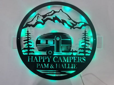 Personalized Camper Metal Sign WITH LED/WITHOUT LED Light Custom Camping Name Metal Wall Art For Campsite Decor Happy Campers Sign Gift For Camper
