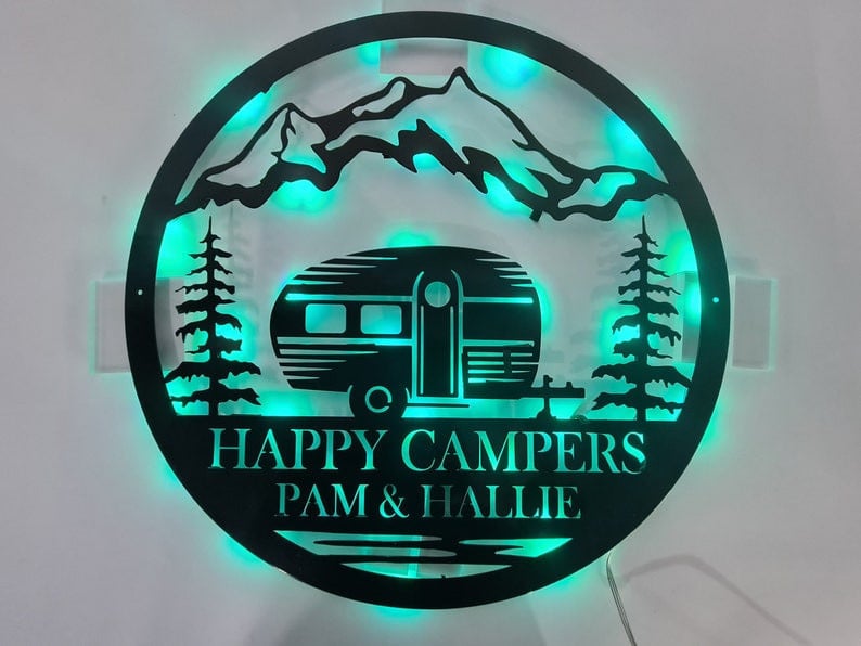 Personalized Camper Metal Sign WITH LED/WITHOUT LED Light Custom Camping Name Metal Wall Art For Campsite Decor Happy Campers Sign Gift For Camper