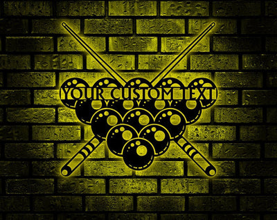 Personalized Billiards Metal Wall Art WITH LED/WITHOUT LED Lights, Billiards Room Name Sign, Living Room Decor, Billiards Pool Metal Sign Billiards Sign