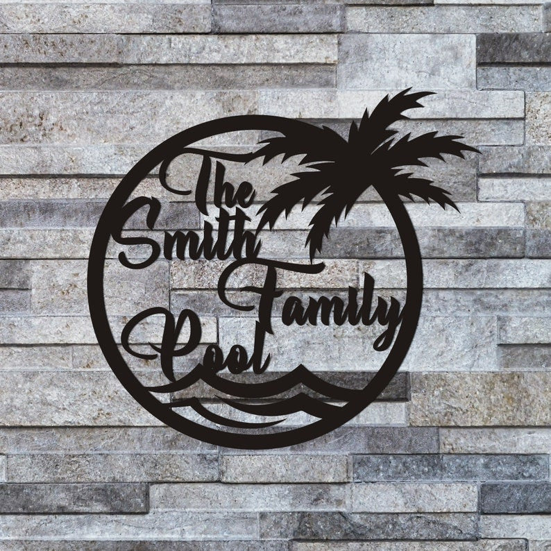 Personalized Family Pool Sign, Pool Palm Tree Sign, Tree House Sign, Last Name Sign, Family Name Sign