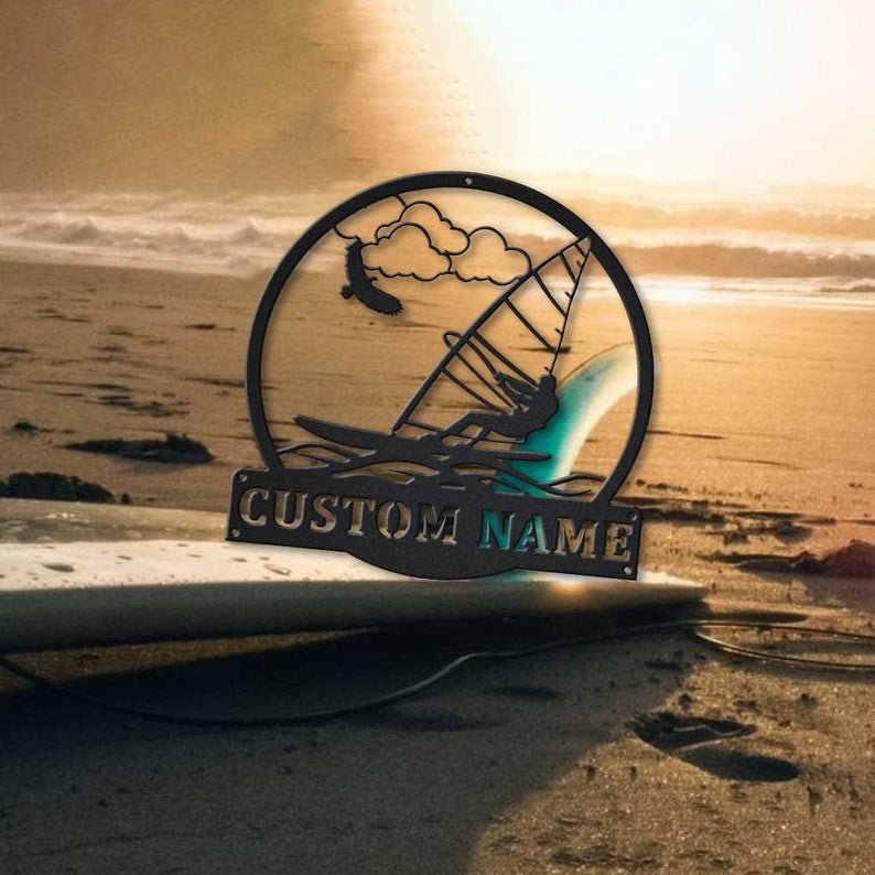 Personalized Windsurfing Monogram Metal Sign Art Custom Windsurfing Metal Sign Hobbie Gifts Sport Gift Birthday Gift