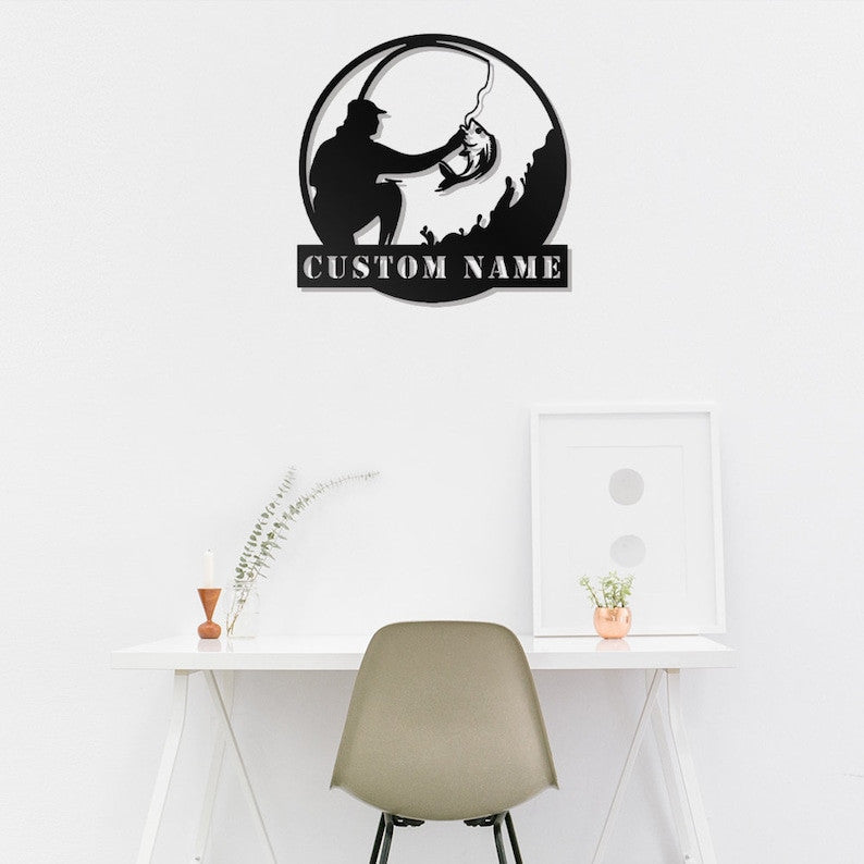 Custom Fishing Metal Wall Art Personalized Fishing Name Sign WITH LED/WITHOUT LED Lights Bass Fishing Metal Monogram