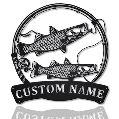 Personalized Common Snook Fishing Fish Pole Monogram Metal Sign WITH LED/WITHOUT LED Lights Custom Common Snook Fishing Metal Sign Hobbie Gifts