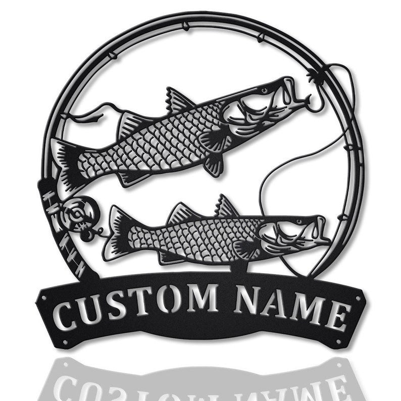 Personalized Common Snook Fishing Fish Pole Monogram Metal Sign WITH LED/WITHOUT LED Lights Custom Common Snook Fishing Metal Sign Hobbie Gifts