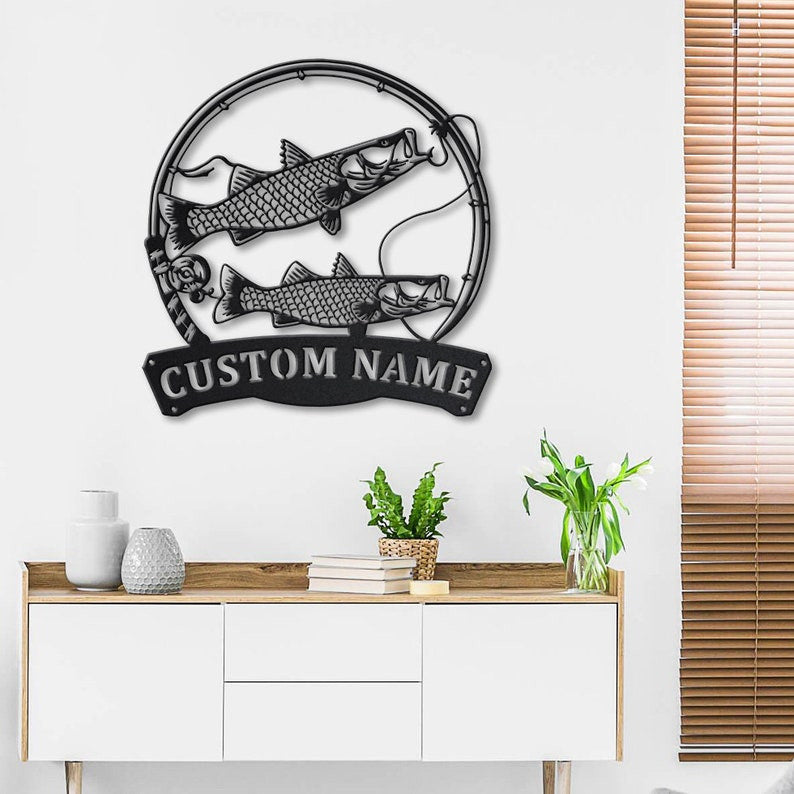 Personalized Common Snook Fishing Fish Pole Monogram Metal Sign WITH LED/WITHOUT LED Lights Custom Common Snook Fishing Metal Sign Hobbie Gifts