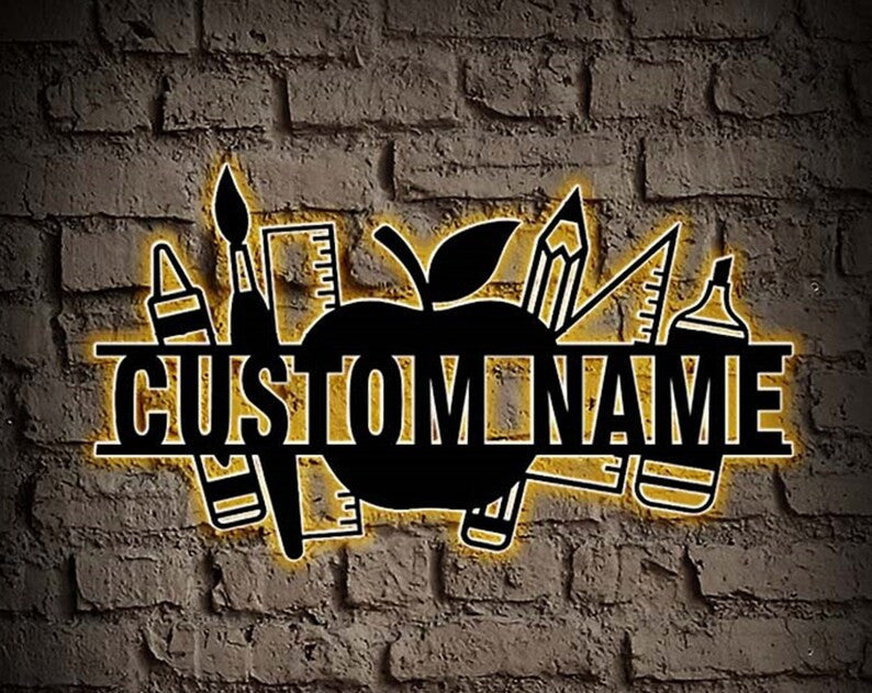 Personalized Teacher Metal Sign WITH LED/WITHOUT LED Lights Teacher Door Sign Metal Classroom Sign Teacher Appreciation Gift Back to School Teacher Gift