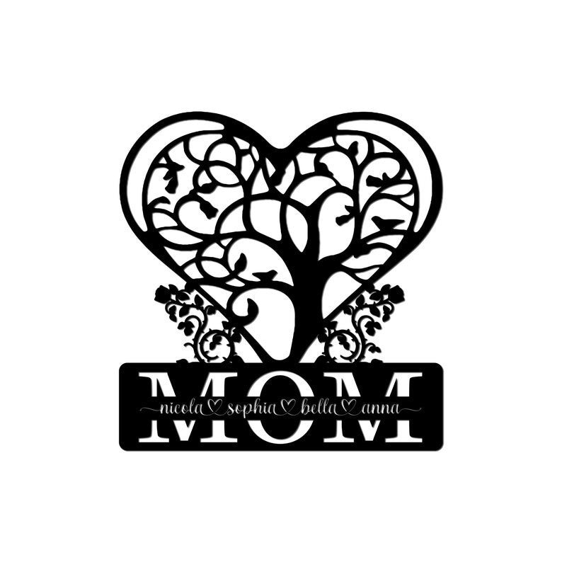 Personalized Metal Wall Mom Sign Heart Tree Metal Sign Mother's Day Gift Custom Kid Name House Decor Gift For Mom Grandma