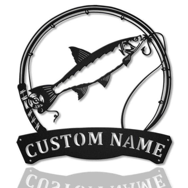 Personalized Asp Fishing Fish Pole Monogram Metal Sign Art , Asp Fishing Fish Metal Sign , Fishing Lover Sign Decoration For Living Room