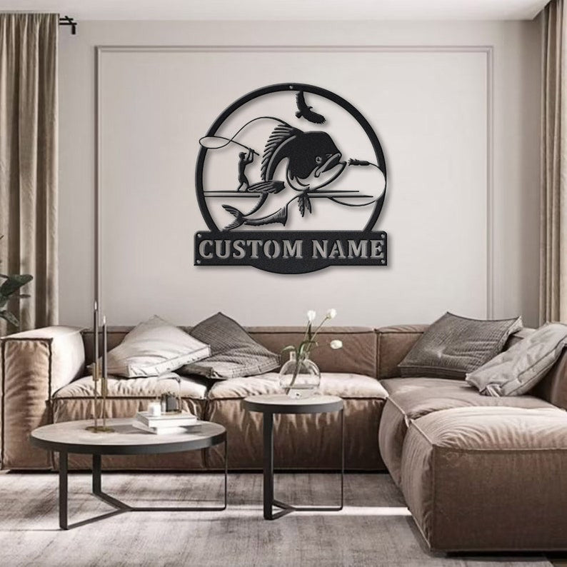 Personalized Mahi-Mahi Fishing Fish Pole Metal Sign Art v2 Custom Mahi-Mahi Fishing Metal Sign Fishing Gifts Funny Mahi Fishing Gift