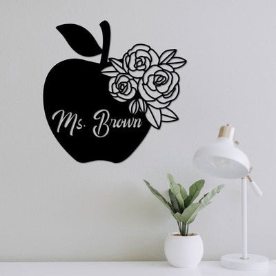Custom Apple Sign For Teacher Teacher Appreciation Gift Floral Apple Sign Classroom Decor Unique Gift Teacher Gift Office Wall Art