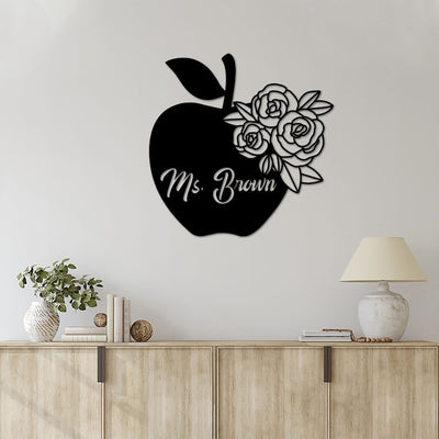 Custom Apple Sign For Teacher Teacher Appreciation Gift Floral Apple Sign Classroom Decor Unique Gift Teacher Gift Office Wall Art
