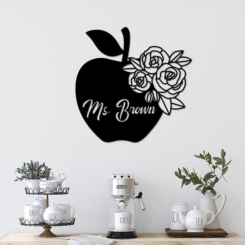 Custom Apple Sign For Teacher Teacher Appreciation Gift Floral Apple Sign Classroom Decor Unique Gift Teacher Gift Office Wall Art