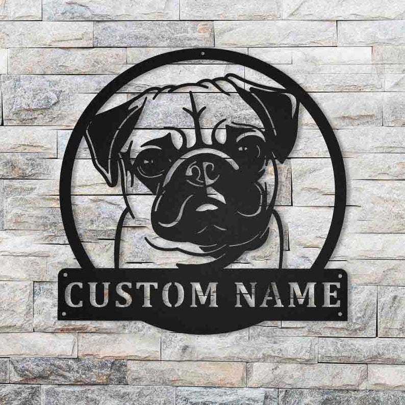 Personalized Pug Dog Monogram Metal Sign WITH LED/WITHOUT LED Lights Custom Pug Dog Sign Birthday Gift Pug Dog Sign Dog Sign