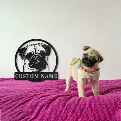 Personalized Pug Dog Monogram Metal Sign WITH LED/WITHOUT LED Lights Custom Pug Dog Sign Birthday Gift Pug Dog Sign Dog Sign