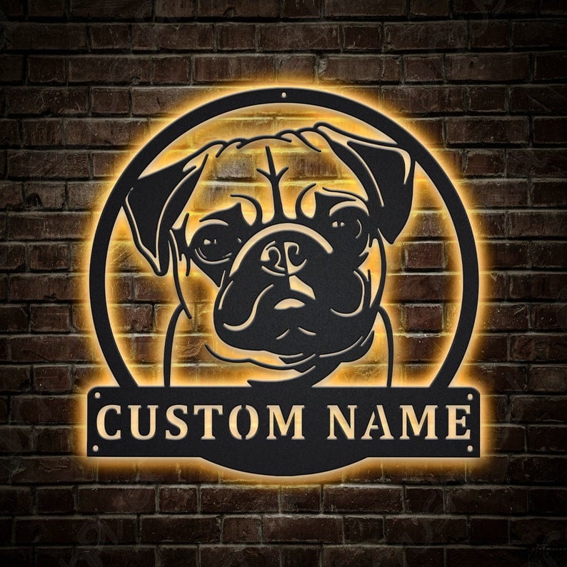 Personalized Pug Dog Monogram Metal Sign WITH LED/WITHOUT LED Lights Custom Pug Dog Sign Birthday Gift Pug Dog Sign Dog Sign