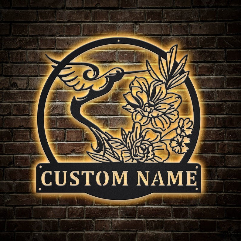 Personalized Hummingbird Metal Sign WITH LED/WITHOUT LED Lights v2, Custom Hummingbird Metal Sign, Birthday Gift Hummingbird Sign