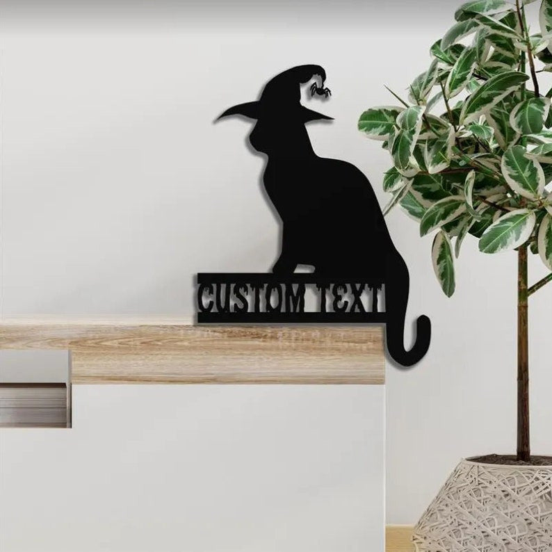 Personalized Witch Cat Metal Wall Art WITH LED/WITHOUT LED Lights, Halloween Corner Decor, Halloween Home Decor, Halloween Gift, The Witch Cat Spider