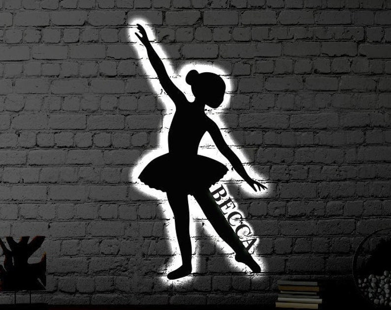 Personalized LED Ballerina Metal Sign Light up Dancer Wall Art Ballerina Wall Art Kids Room Wall Art Dancer LED Art Sign