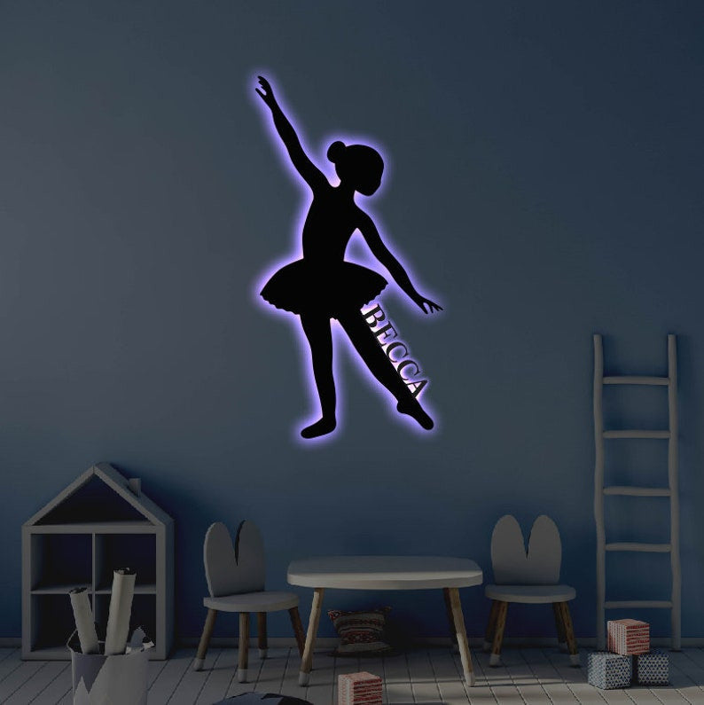 Personalized LED Ballerina Metal Sign Light up Dancer Wall Art Ballerina Wall Art Kids Room Wall Art Dancer LED Art Sign