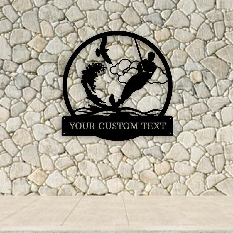 Personalized Male Water Skiing Metal Wall Art WITH LED/WITHOUT LED Lights, Beach House Decor, Skiing Sign Skiing Guy Sign, Skiing Lover Gift Friend Gift