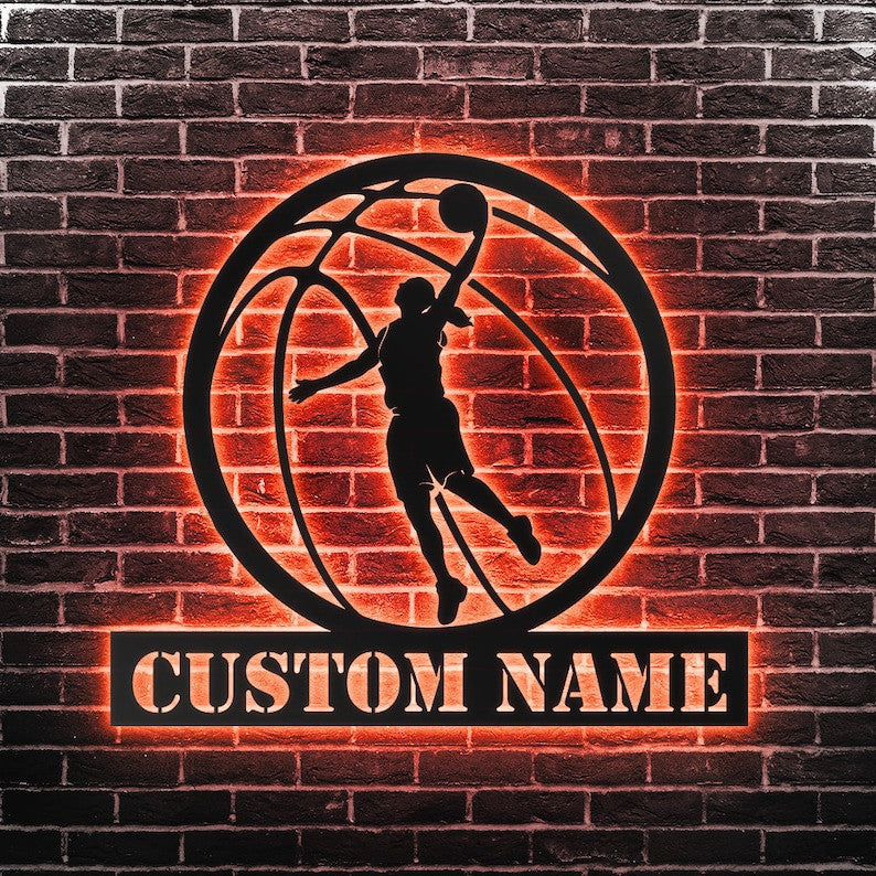 Custom Basketball Metal Wall Art Personalized Basketball Sign WITH LED/WITHOUT LED Lights Basketball Player Name Sign Gift