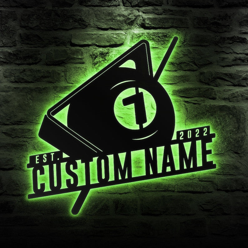 Custom Billiards Metal Wall Art Personalized Billiards Room Name Sign WITH LED/WITHOUT LED Lights Living Room Decor Pool Player Gift