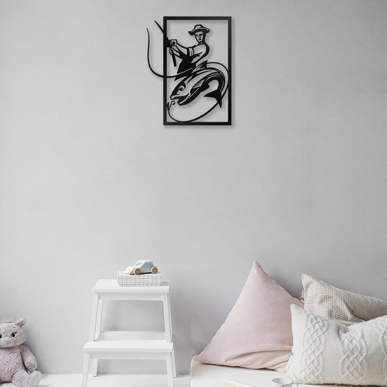 Fishing Metal Sign Fisher Metal Wall Art WITH LED/WITHOUT LED Lights Bass Fishing Metal Monogram