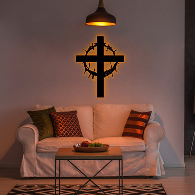Crown of Thorns Sign WITH LED/WITHOUT LED Crown And Cross Jesus is the Reason Pastor Gift Easter Decoration Christian Decor Religious Believer
