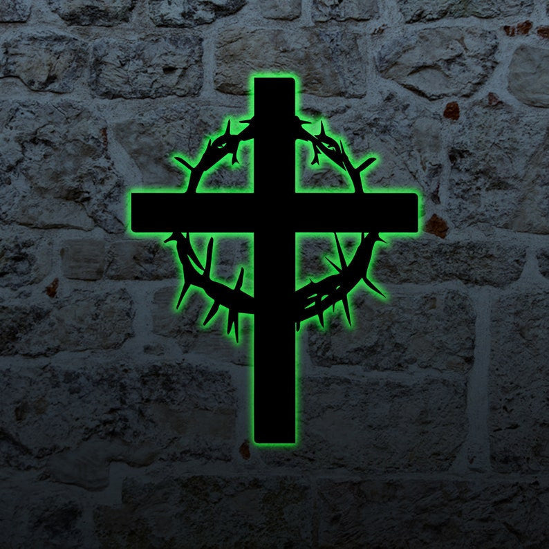 Crown of Thorns Sign WITH LED/WITHOUT LED Crown And Cross Jesus is the Reason Pastor Gift Easter Decoration Christian Decor Religious Believer