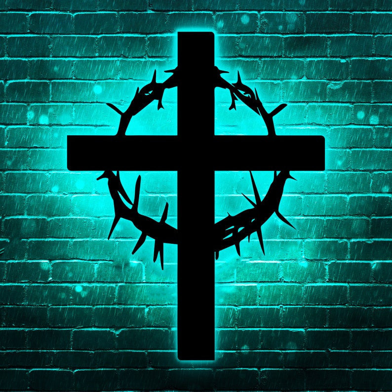 Crown of Thorns Sign WITH LED/WITHOUT LED Crown And Cross Jesus is the Reason Pastor Gift Easter Decoration Christian Decor Religious Believer