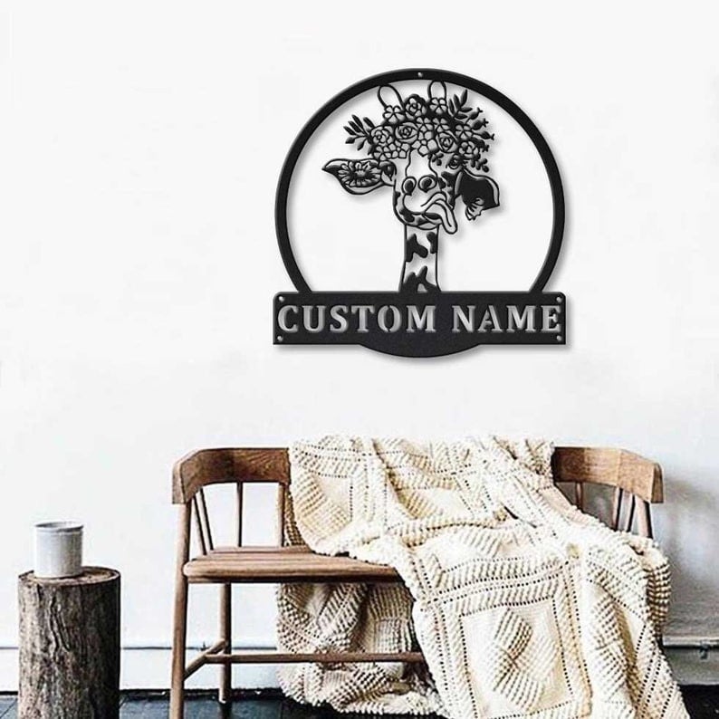 Personalized Giraffe Metal Sign WITH LED/WITHOUT LED Lights Custom Giraffe Metal Sign Birthday Gift Giraffe Sign