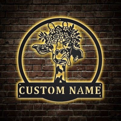 Personalized Giraffe Metal Sign WITH LED/WITHOUT LED Lights Custom Giraffe Metal Sign Birthday Gift Giraffe Sign