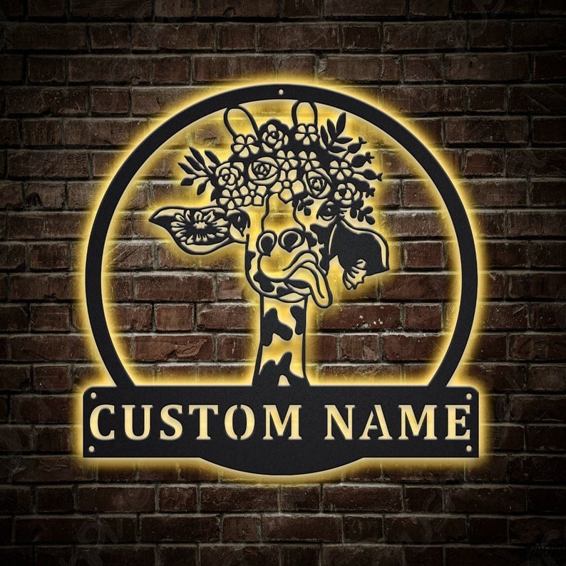 Personalized Giraffe Metal Sign WITH LED/WITHOUT LED Lights Custom Giraffe Metal Sign Birthday Gift Giraffe Sign