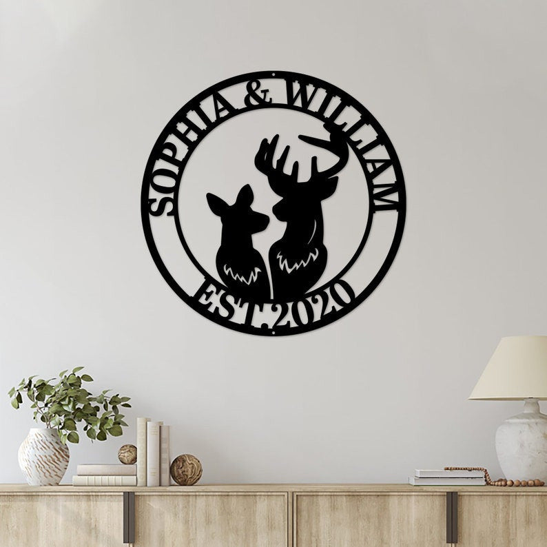 Deer Hunting Anniversary Gift Sign WITH LED/WITHOUT LED Lights Custom Deer Couple Sign Wall Decor Art Deer Cabin Decor Gift For Hunting Lover