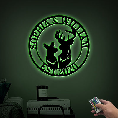 Deer Hunting Anniversary Gift Sign WITH LED/WITHOUT LED Lights Custom Deer Couple Sign Wall Decor Art Deer Cabin Decor Gift For Hunting Lover