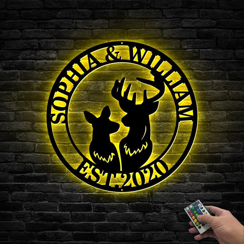 Deer Hunting Anniversary Gift Sign WITH LED/WITHOUT LED Lights Custom Deer Couple Sign Wall Decor Art Deer Cabin Decor Gift For Hunting Lover