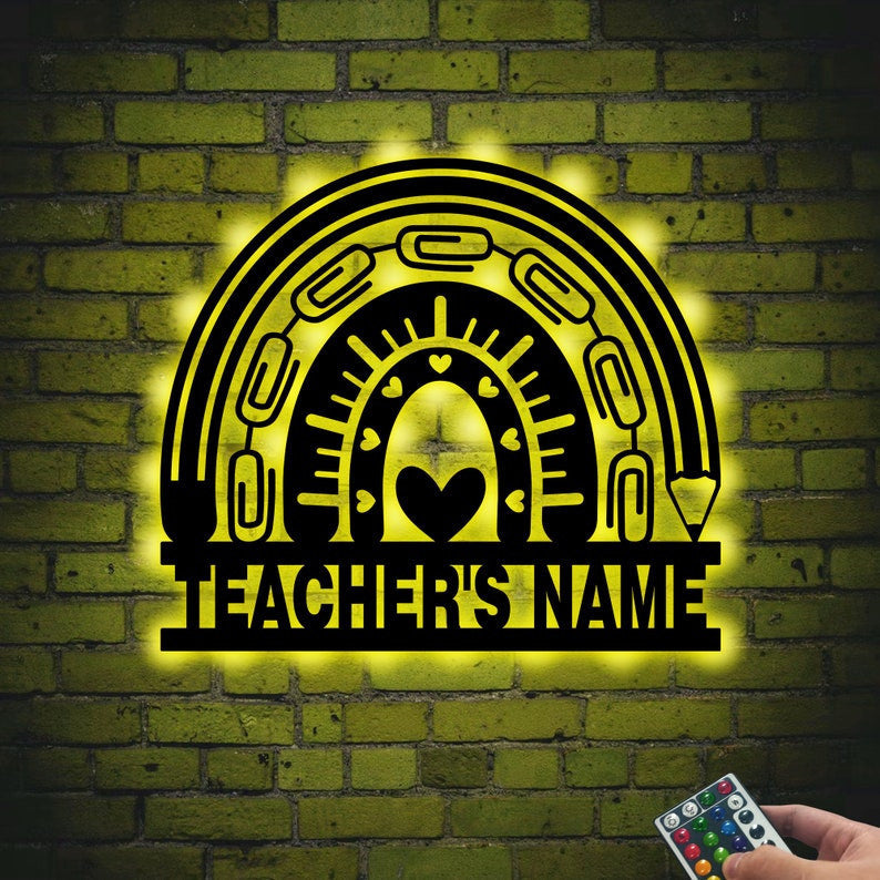 Custom School Rainbow Metal Wall Art WITH LED/WITHOUT LED Lights, School Life Teacher Life, Gift For Teacher Tutor, Back To School Gift, Retirement Gift