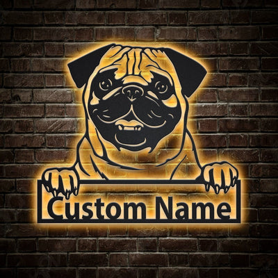 Personalized Pug Dog Metal Sign WITH LED/WITHOUT LED Lights Custom Pug Dog Sign Birthday Gift Pug Dog Sign Dog Sign