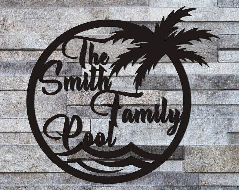 Personalized Family Pool Sign, Pool Palm Tree Sign, Tree House Sign, Last Name Sign, Family Name Sign
