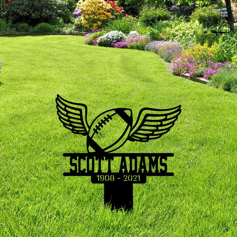 Personalized Memorial Stake With or Without Solar Led Light American Football Football With Wings Football Lover Dad Loss Brother Loss Grave Markers