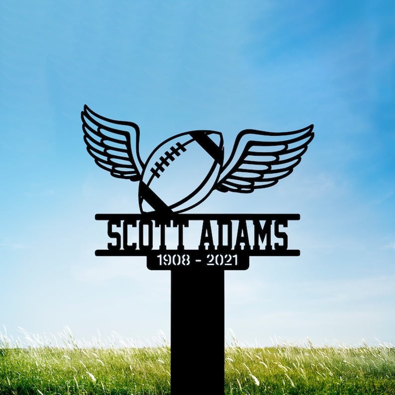 Personalized Memorial Stake With or Without Solar Led Light American Football Football With Wings Football Lover Dad Loss Brother Loss Grave Markers