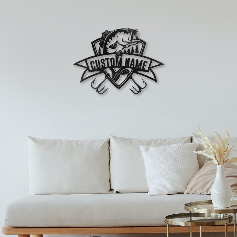 Custom Fishing Metal Wall Art Personalized Fishing Name Sign WITH LED/WITHOUT LED Lights Bass Fishing Metal Monogram