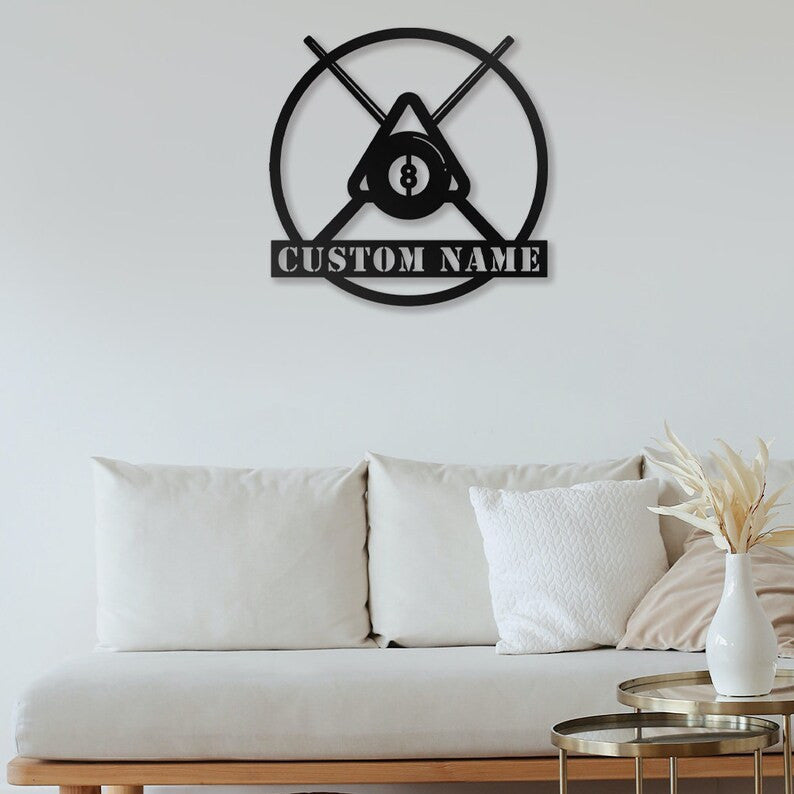 Custom Billiards Metal Wall Art Personalized Billiards Room Name Sign WITH LED/WITHOUT LED Lights Living Room Decor Pool Player Gift