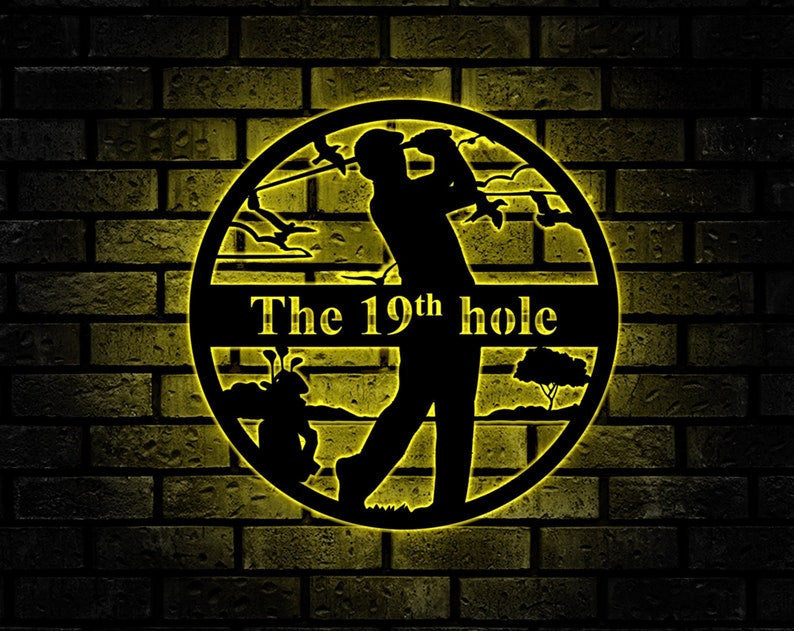 19th Hole Metal Sign WITH LED/WITHOUT LED Lights, Golf Gifts for Men, Customized Golf Sign, Golfer Gifts Boyfriend Gift Husband Gift Dad Gift Golf Lover