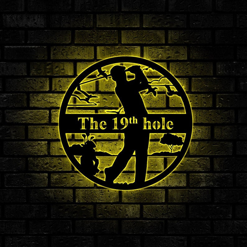 19th Hole Metal Sign WITH LED/WITHOUT LED Lights, Golf Gifts for Men, Customized Golf Sign, Golfer Gifts Boyfriend Gift Husband Gift Dad Gift Golf Lover