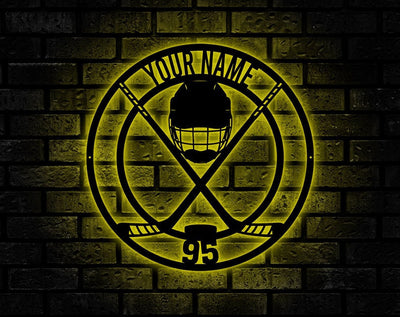Personalized Hockey Monogram Sign, Led Lights Sticks Helmet Room Decor Gift for Hockey Player, Gifts For Hockey Lover, Ice Hockey Home Decor