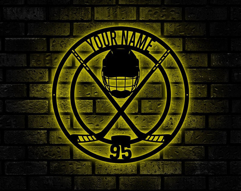 Personalized Hockey Monogram Sign, Led Lights Sticks Helmet Room Decor Gift for Hockey Player, Gifts For Hockey Lover, Ice Hockey Home Decor