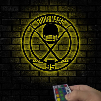Personalized Hockey Monogram Sign, Led Lights Sticks Helmet Room Decor Gift for Hockey Player, Gifts For Hockey Lover, Ice Hockey Home Decor
