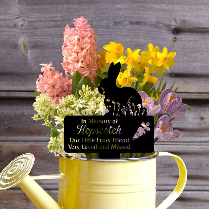 Customized Floral Bunny Memorial Metal Stake In Loving Memory Of Little Furry Friend Remembrance Signs Outdoor Signs Garden Stake