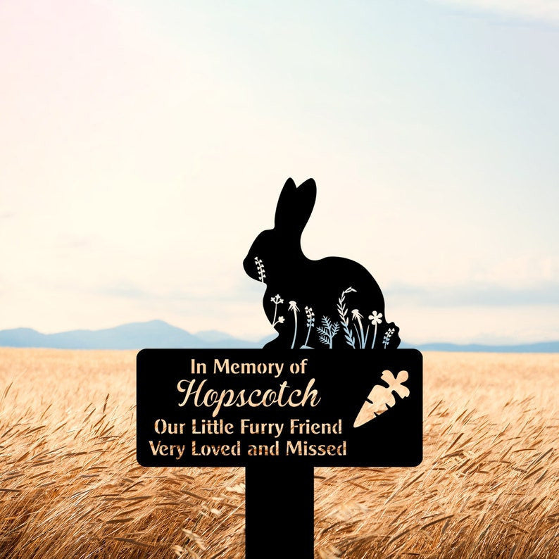 Customized Floral Bunny Memorial Metal Stake In Loving Memory Of Little Furry Friend Remembrance Signs Outdoor Signs Garden Stake